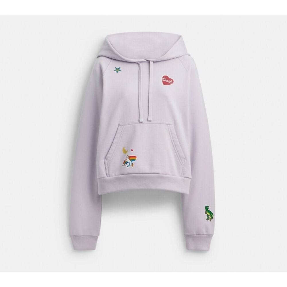 Coach Shrunken Raglan Hoodie With Sticker Patches